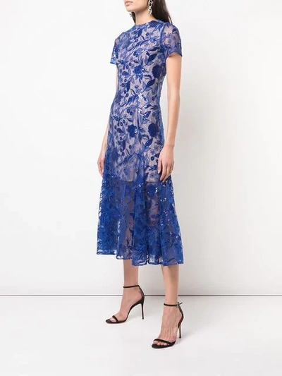 Shop Costarellos Sequin Embroidered Lace Dress In Blue