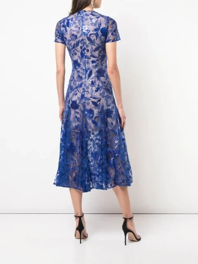Shop Costarellos Sequin Embroidered Lace Dress In Blue