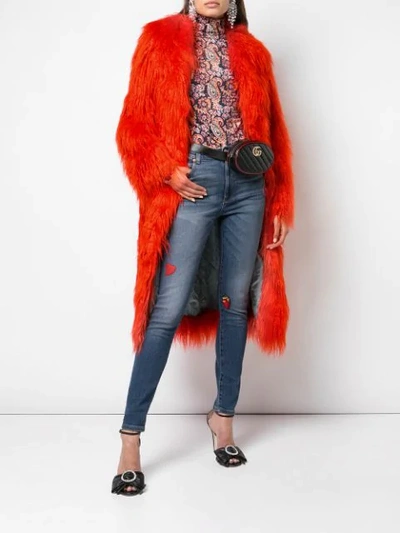 Shop Gucci Faux Fur Coat In Red