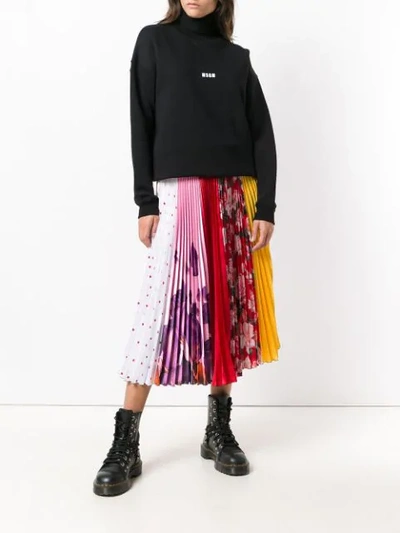 Shop Msgm Pleated Patchwork Skirt In Pink