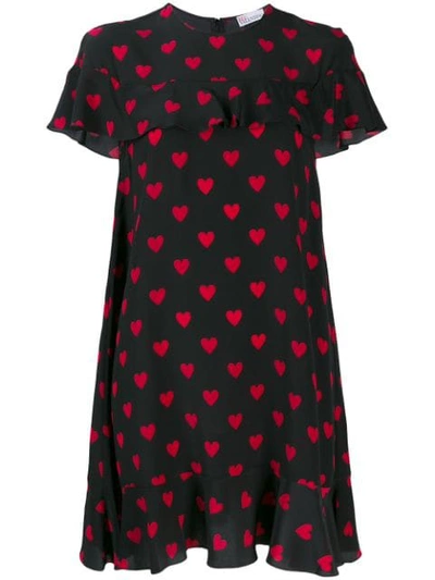 Shop Red Valentino Heart Print Ruffle Shift Dress In Black