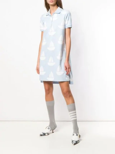 Shop Thom Browne Sailboat Icon A-line Polo Dress - Blue