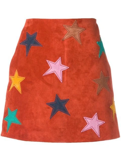 Shop Saint Laurent Star Patch Mini Skirt In Red