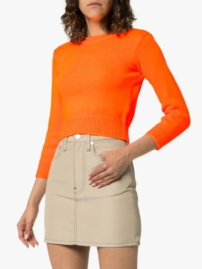 Shop Les Rêveries Backless Long-sleeved Knitted Crop Top In Orange