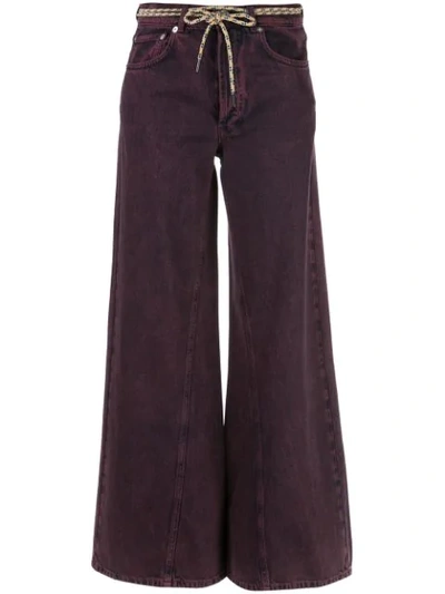 Shop Ganni Flared Belted Jeans In Purple