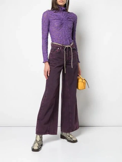 GANNI 系腰带喇叭牛仔裤 - 紫色