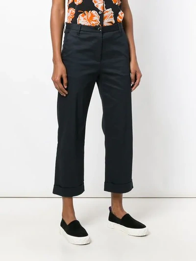 Shop Nine In The Morning Cropped Straight Leg Trousers In Blue