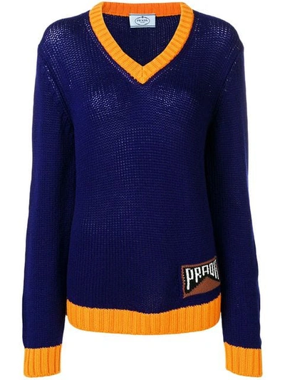 Shop Prada Cashmere Intarsia Sweater In Purple
