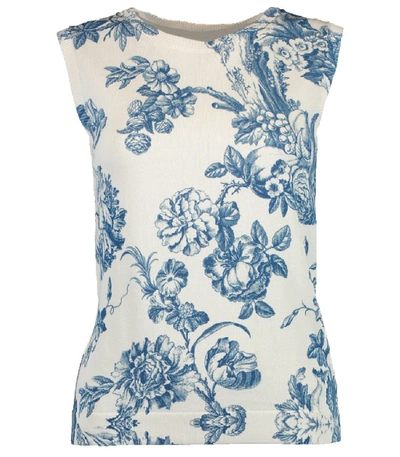 Shop Oscar De La Renta Printed Knit Tank In Blue And White