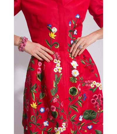 Shop Oscar De La Renta Balloon Bottom Embroidered Dress In Red