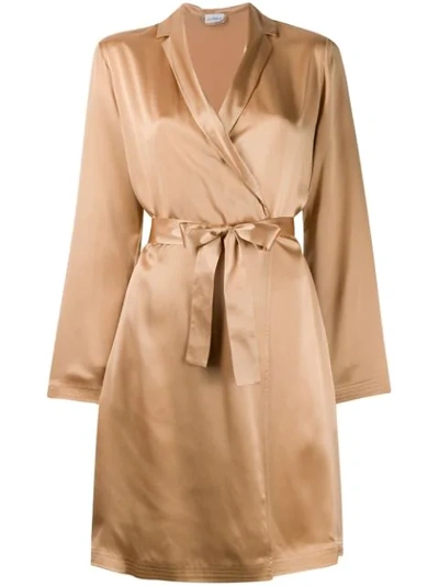 Shop La Perla Silk Short Robe In Neutrals