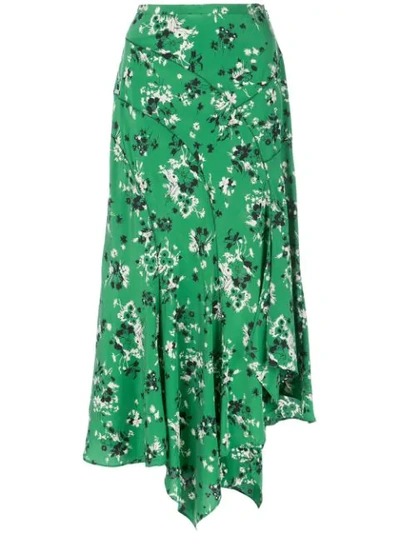 Shop Veronica Beard Floral Print Midi Skirt In Green