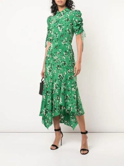 Shop Veronica Beard Floral Print Midi Skirt In Green