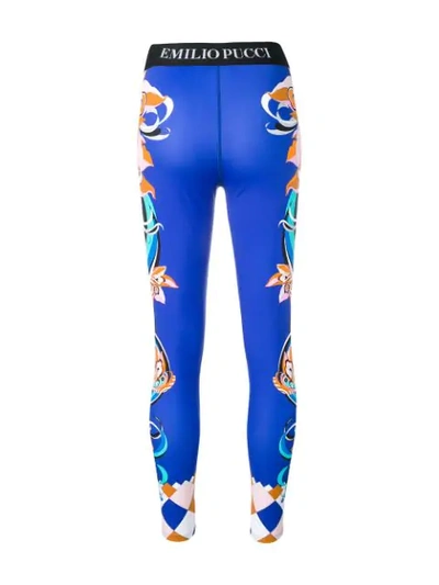 Shop Emilio Pucci Merida Print Logo Leggings In Blue