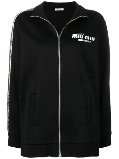 Shop Miu Miu Sequinned Sweatshirt In Black