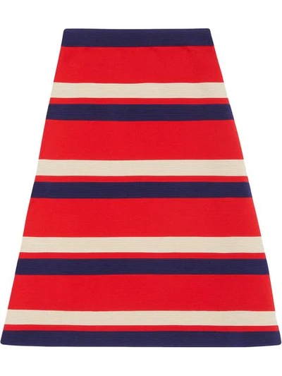 Shop Gucci Striped Wool Skirt In Red