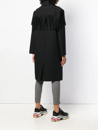 Shop Msgm Fringe Coat In Black