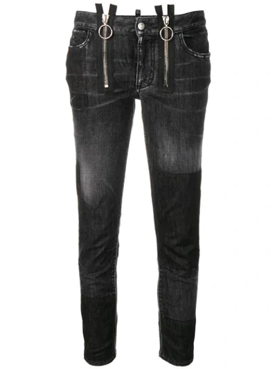 Shop Dsquared2 Zipper Runway Straight Cropped Jeans In Black