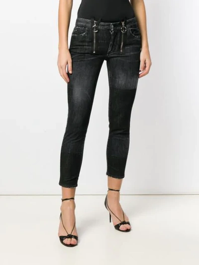 Shop Dsquared2 Zipper Runway Straight Cropped Jeans In Black