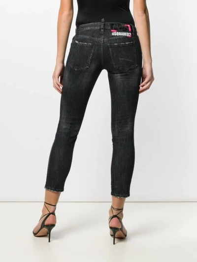 Shop Dsquared2 Zipper Runway Straight Cropped Jeans In Black