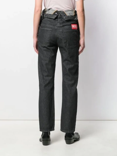 Shop Diesel Red Tag Foldover Waist Jeans In Black