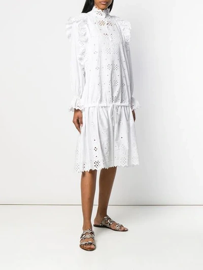 Shop Alberta Ferretti Embroidered Ruffle Detail Dress - White