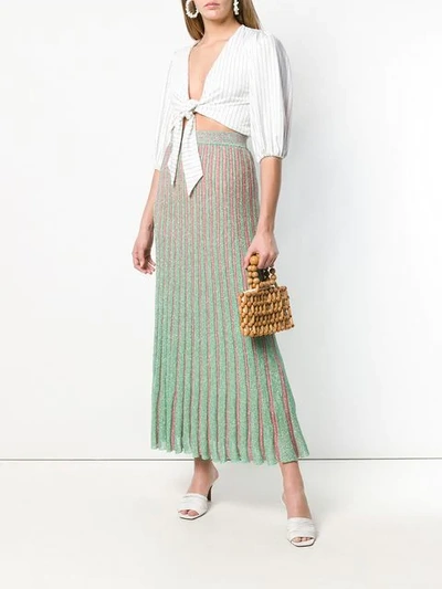 Shop Missoni Long Knitted Pleated Skirt In Green