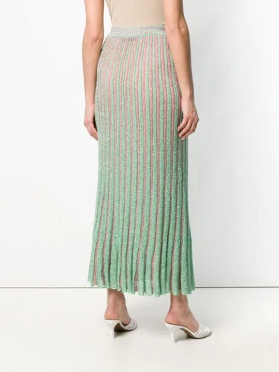 Shop Missoni Long Knitted Pleated Skirt In Green