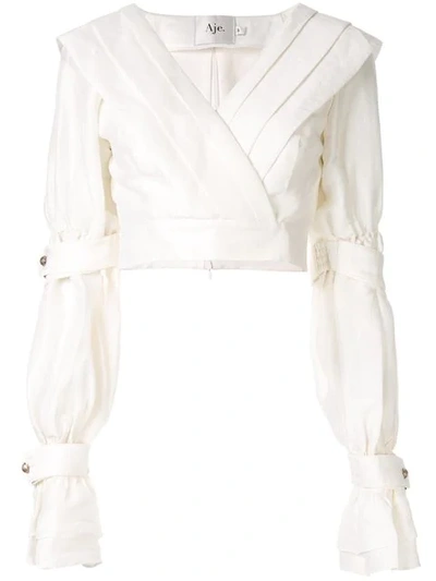 Shop Aje Whelan Pleated Cropped Blouse In White