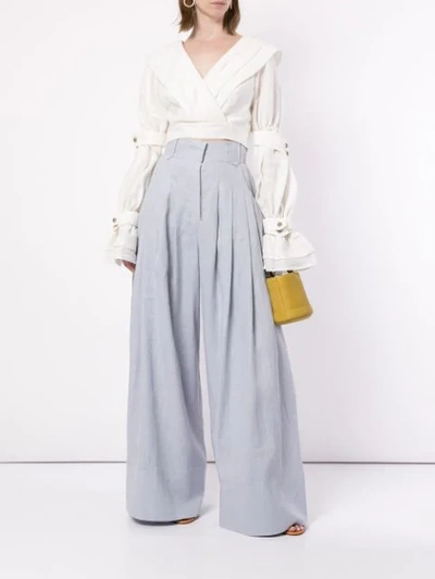 Shop Aje Whelan Pleated Cropped Blouse In White