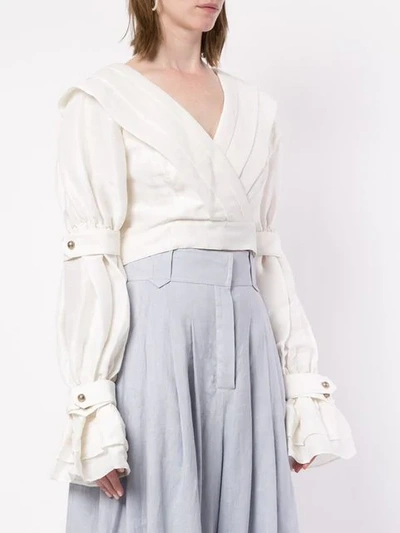 Shop Aje Whelan Pleated Cropped Blouse In White