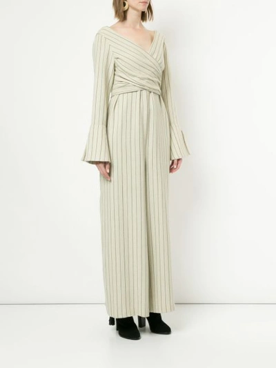 Shop Muller Of Yoshiokubo Cache Coeur Striped Jumpsuit In White