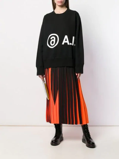 Shop Mm6 Maison Margiela Printed Logo Oversized Sweatshirt In Black