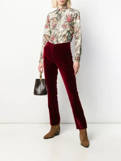 Shop Etro Plain Velvet Trousers In Red