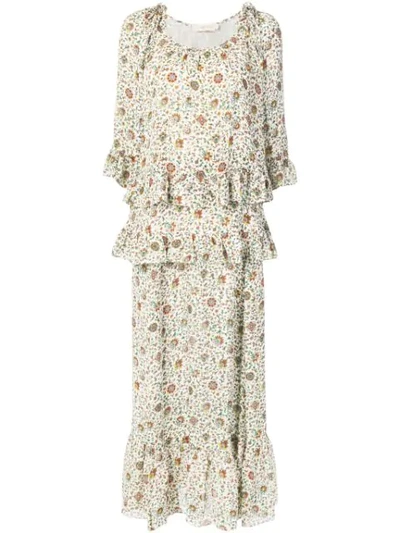 Shop Tory Burch Floral Print Maxi Dress In Neutrals