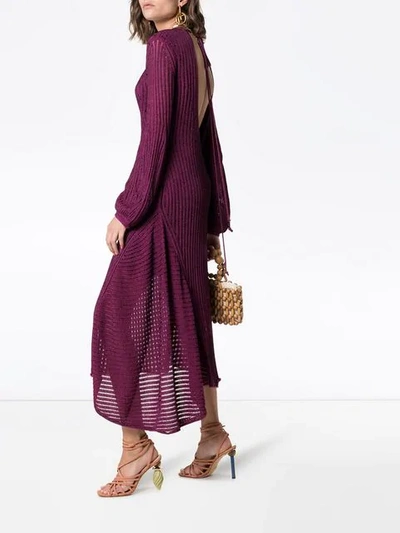 Shop Chloé Backless Ribbed Detail Knitted Silk Midi Dress In Purple