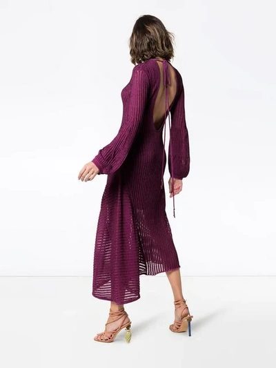 Shop Chloé Backless Ribbed Detail Knitted Silk Midi Dress In Purple