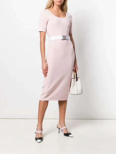 Shop Fendi Belted Midi Dress In Pink
