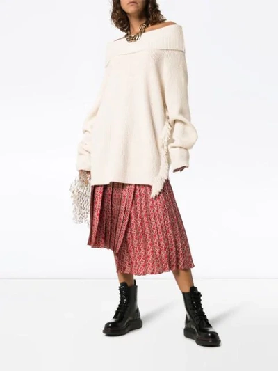 Shop Stella Mccartney Off- The-shoulder Fringe Sweater - White