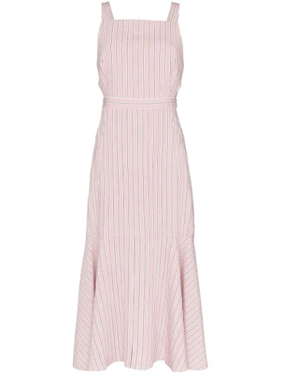 Shop Tibi Striped Cut-out Midi-dress In Pink