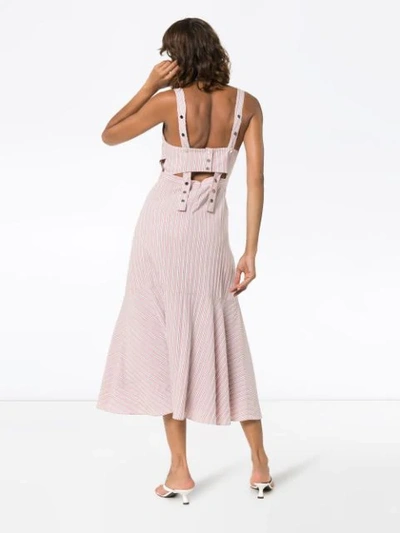 Shop Tibi Striped Cut-out Midi-dress In Pink