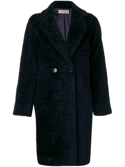 Shop Blanca Textured Double Breasted Coat In Blue