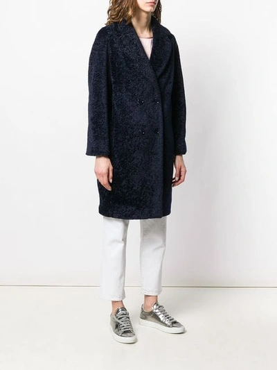Shop Blanca Textured Double Breasted Coat In Blue