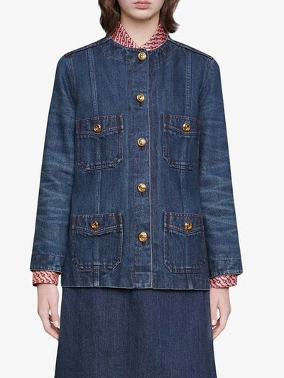 Shop Gucci Oversized Denim Jacket In Blue