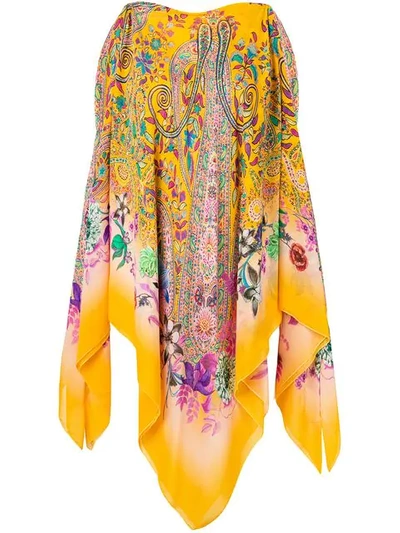 Shop Etro Patterned Poncho - Yellow