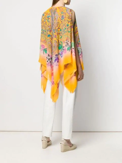 Shop Etro Patterned Poncho - Yellow