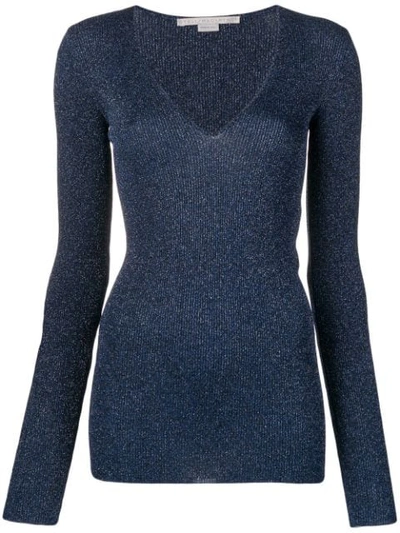 Shop Stella Mccartney Glitter V-neck Sweater In Blue