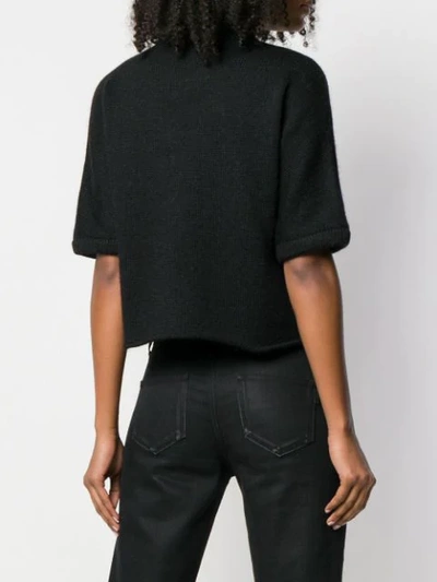 Shop Saint Laurent Short Sleeve Jacquard Sweater In Black