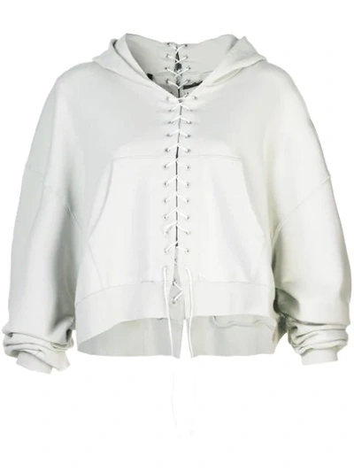 Shop Ben Taverniti Unravel Project Lace Up Hoodie In Neutrals