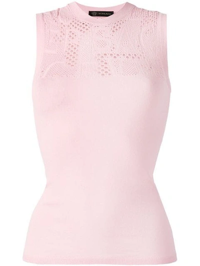Shop Versace Perforated Panel Tank Top In Pink